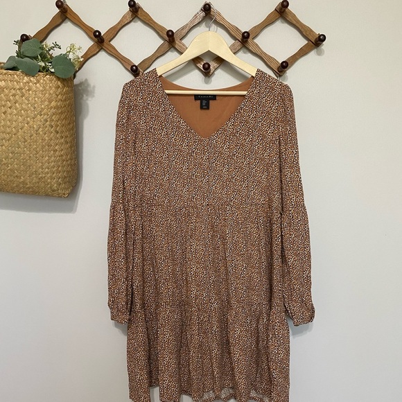 Tahari Brown Long Sleeve V-Neck Sundress - Picture 1 of 4
